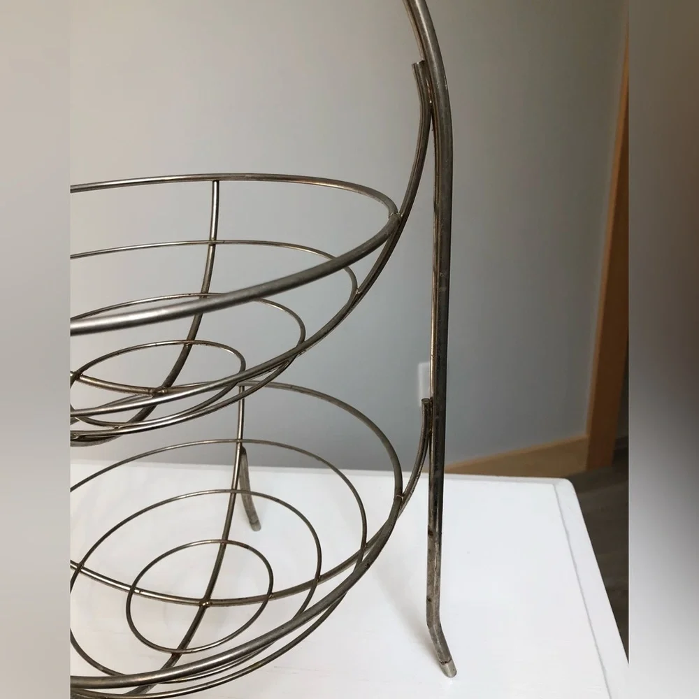 Vintage Two Tier Metal Display Baskets Stand